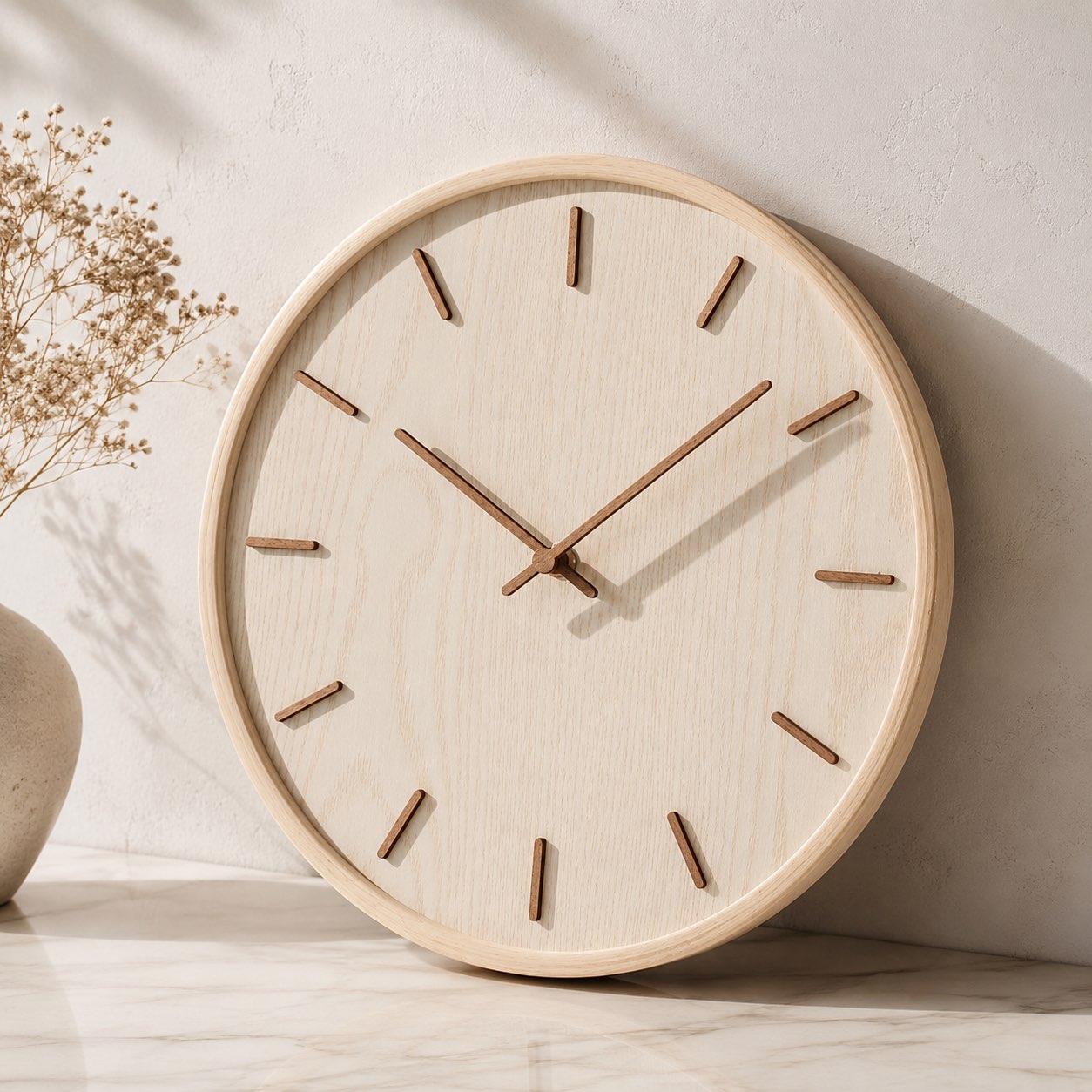 Minimalist Wall Clock Solid Wood Natural Grain | ribuella