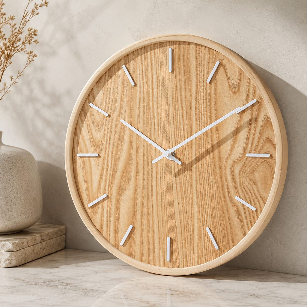 Minimalist Wall Clock Solid Wood Natural Grain | ribuella
