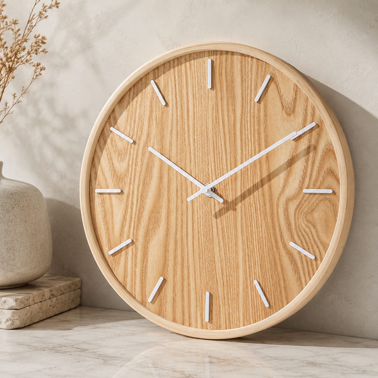 Minimalist Wall Clock Solid Wood Natural Grain | ribuella