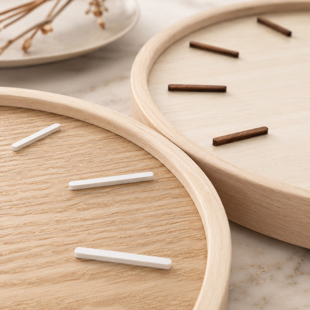 Minimalist Wall Clock Solid Wood Natural Grain | ribuella