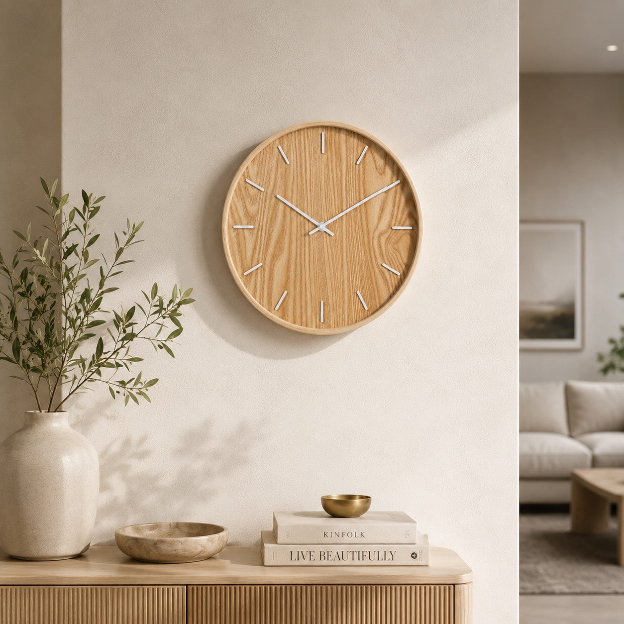 Minimalist Wall Clock Solid Wood Natural Grain | ribuella