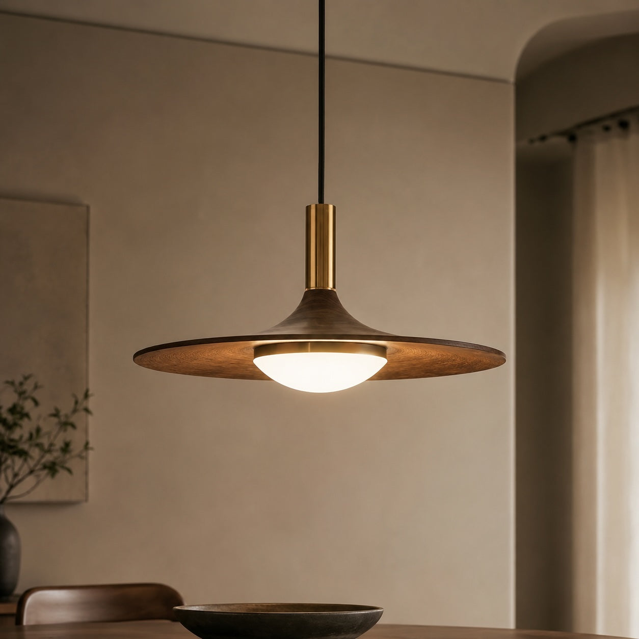 Plafonnier moderne en bois naturel, montage affleurant, LED, hauteur réglable | ribuella