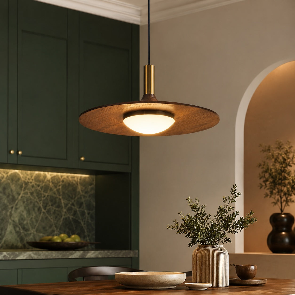 Plafonnier moderne en bois naturel, montage affleurant, LED, hauteur réglable | ribuella