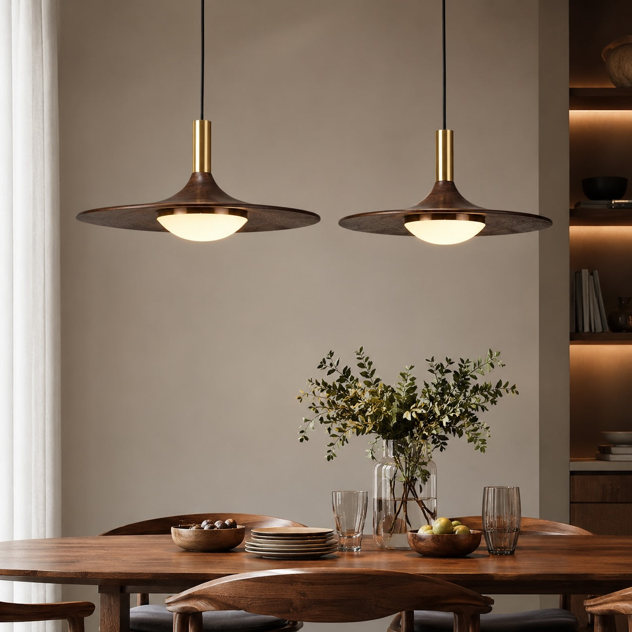 Plafonnier moderne en bois naturel, montage affleurant, LED, hauteur réglable | ribuella