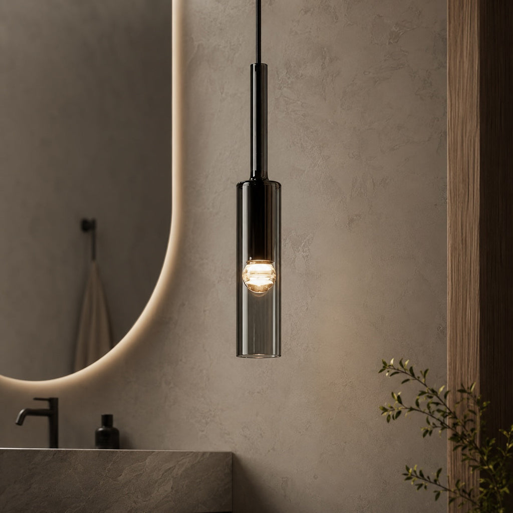 Suspension moderne avec abat-jour en verre, corps en fer, compatible avec ampoule E27 et hauteur réglable | ribuella