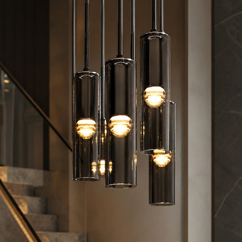Suspension moderne avec abat-jour en verre, corps en fer, compatible avec ampoule E27 et hauteur réglable | ribuella