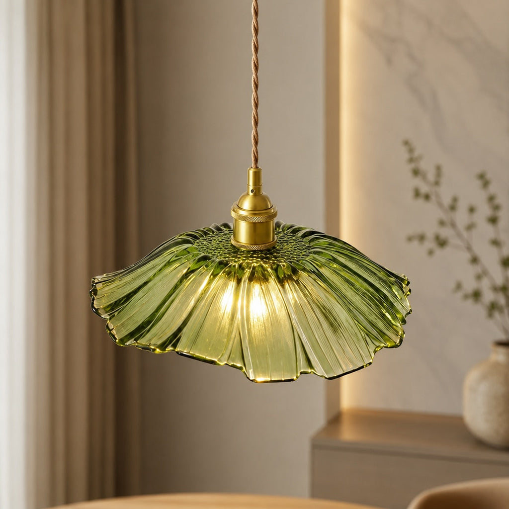 Suspension moderne Lotus à hauteur réglable, abat-jour en PRV, lumière d’ambiance douce et intensité réglable | ribuella