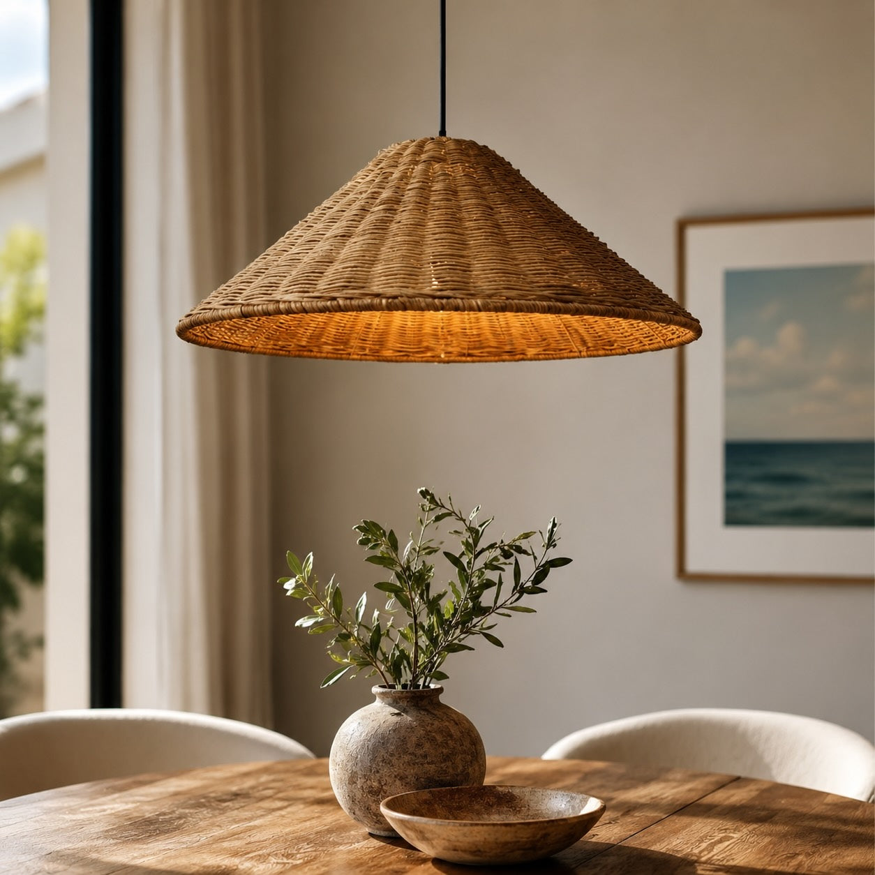 Modern Rattan Pendant Light Adjustable Height LED Hanging Lights for Kitchen Lighting | ribuella