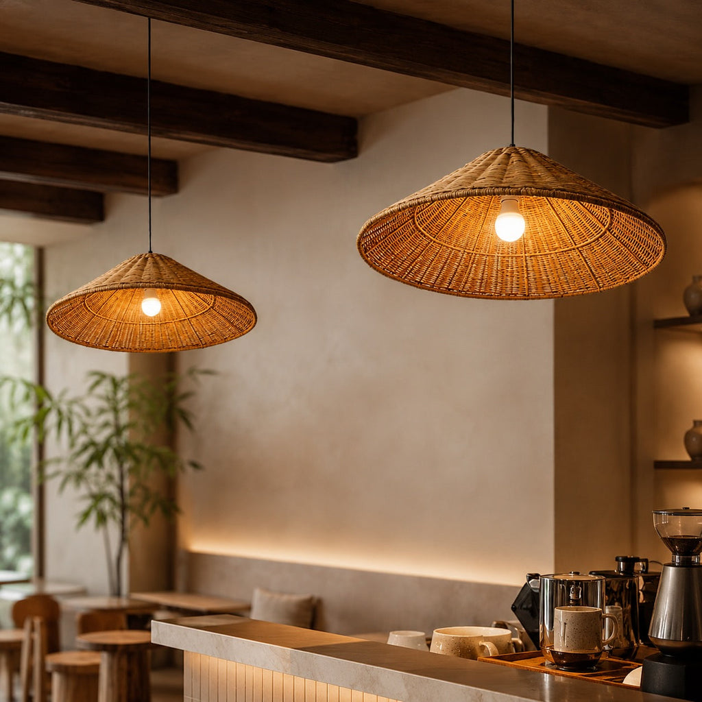 Modern Rattan Pendant Light Adjustable Height LED Hanging Lights for Kitchen Lighting | ribuella