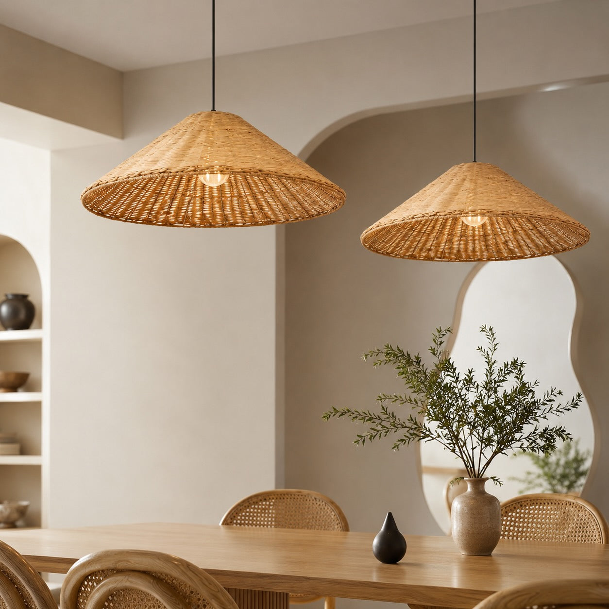 Modern Rattan Pendant Light Adjustable Height LED Hanging Lights for Kitchen Lighting | ribuella