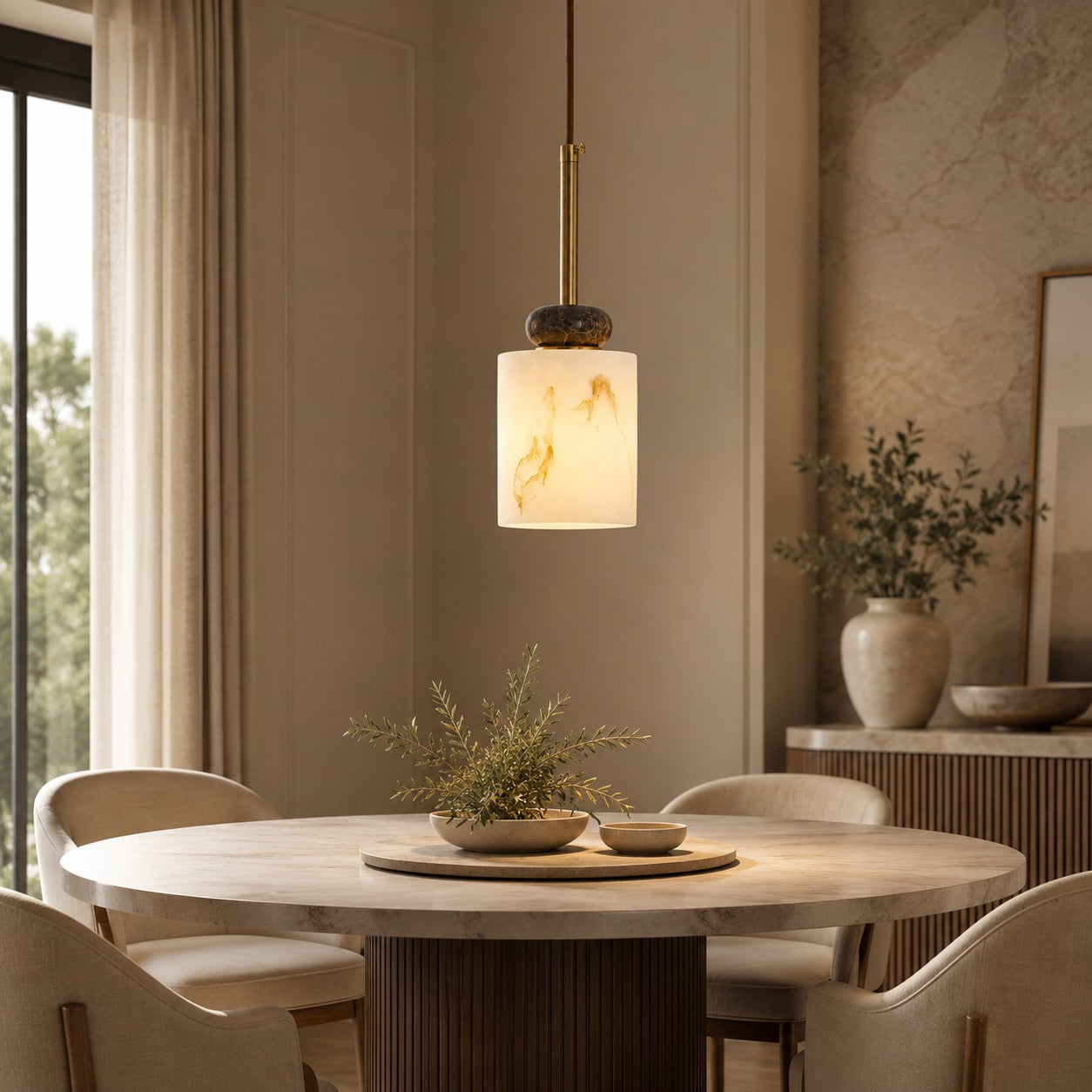 Modern Pendant Lamp with Dark Marble Spheres and Faux Alabaster Shade for Kitchen Lighting | ribuella