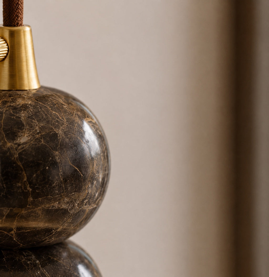 Modern Pendant Lamp with Dark Marble Spheres and Faux Alabaster Shade for Kitchen Lighting | ribuella
