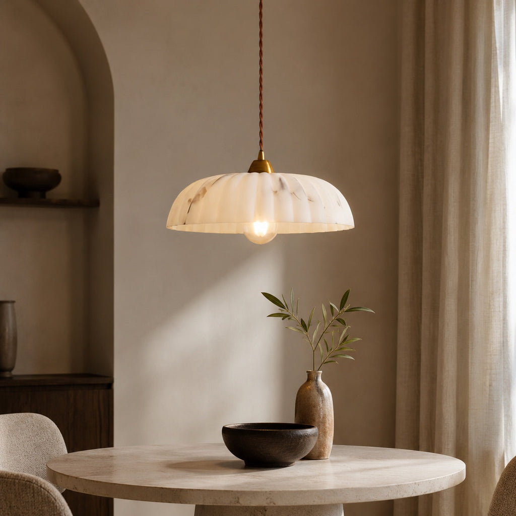 Modern Pendant Light Hanging Alabaster Shade Antique Gold Finish Dimmable for Elegant Illumination | ribuella