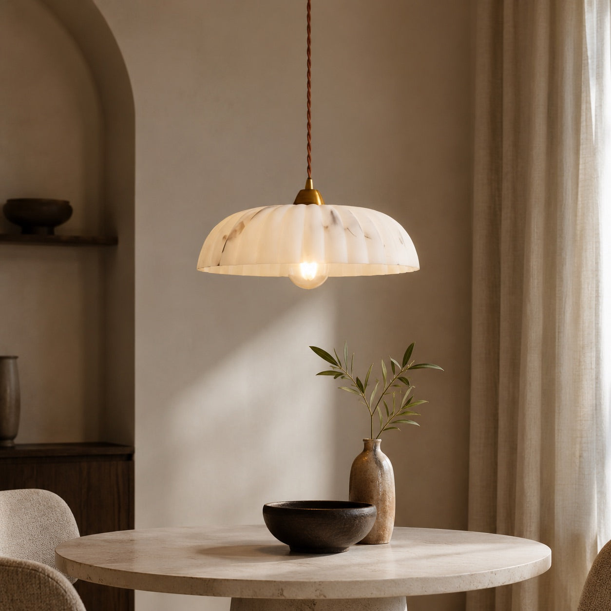 Modern Pendant Light Hanging Alabaster Shade Antique Gold Finish Dimmable for Elegant Illumination | ribuella