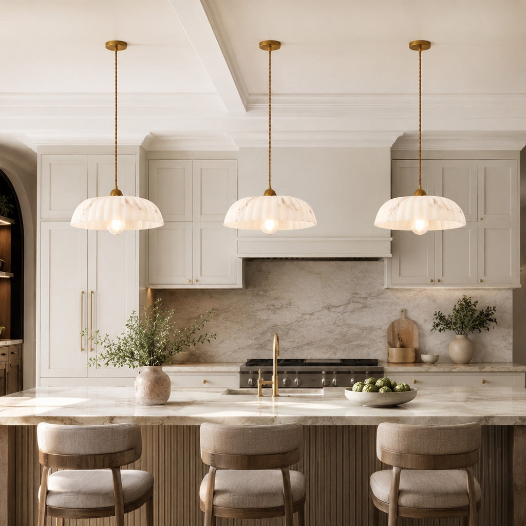 Modern Pendant Light Hanging Alabaster Shade Antique Gold Finish Dimmable for Elegant Illumination | ribuella
