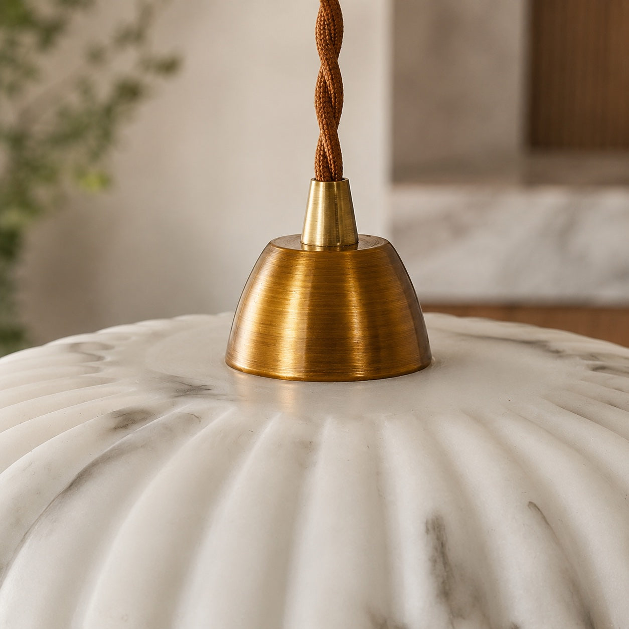 Modern Pendant Light Hanging Alabaster Shade Antique Gold Finish Dimmable for Elegant Illumination | ribuella