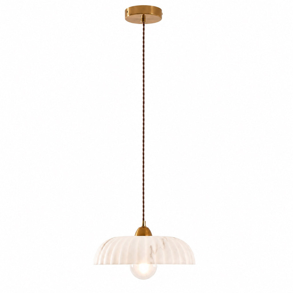 Modern Pendant Light Hanging Alabaster Shade Antique Gold Finish Dimmable for Elegant Illumination | ribuella