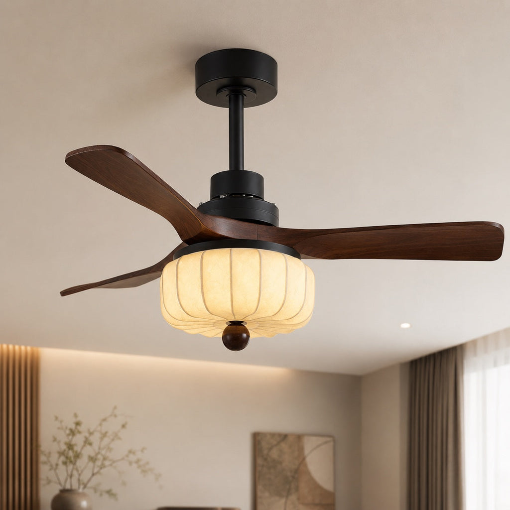 Vintage Ceiling Light Fixture Flush Mount Wood and Metal with Warm Ivory Shade LED Compatible | ribuella