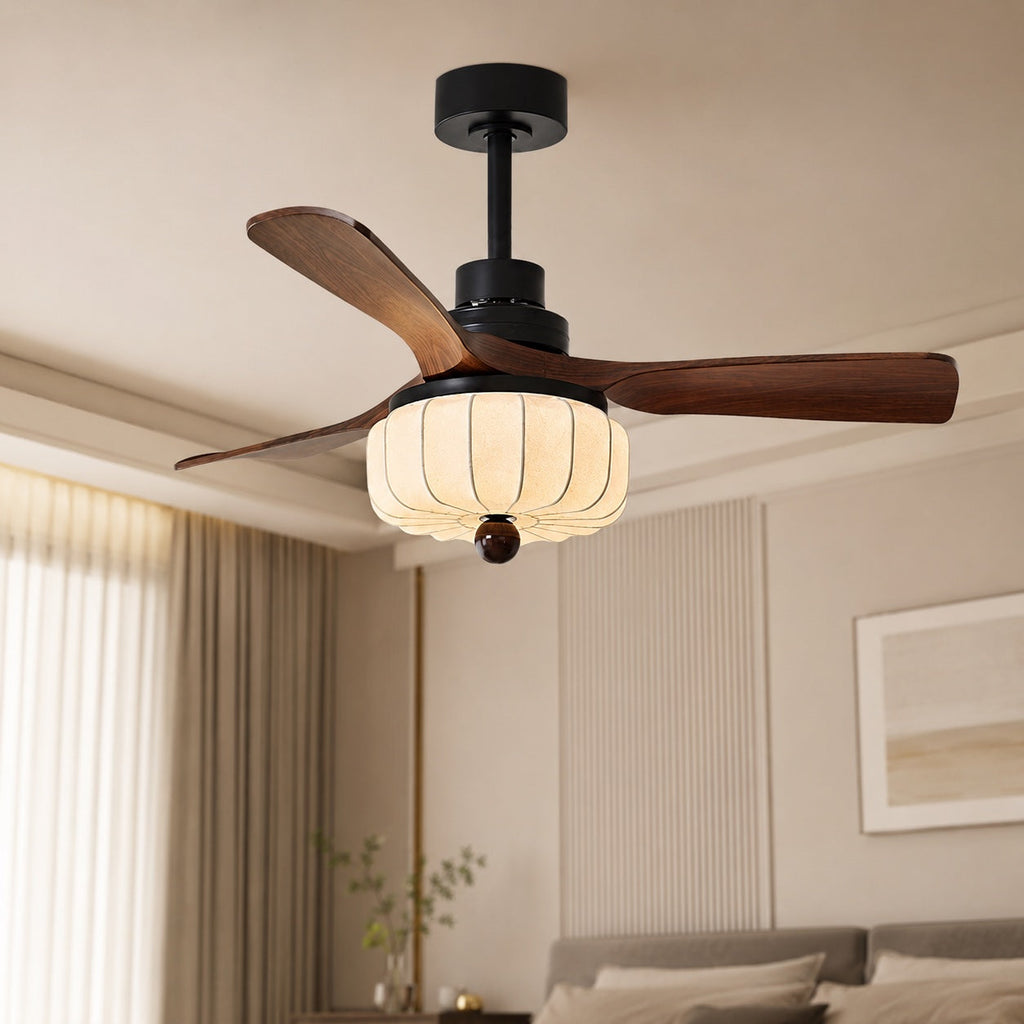 Vintage Ceiling Light Fixture Flush Mount Wood and Metal with Warm Ivory Shade LED Compatible | ribuella
