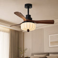 Vintage Ceiling Light Fixture Flush Mount Wood and Metal with Warm Ivory Shade LED Compatible | ribuella
