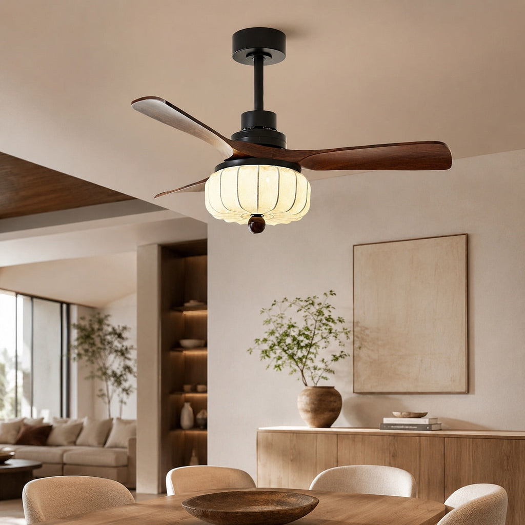 Vintage Ceiling Light Fixture Flush Mount Wood and Metal with Warm Ivory Shade LED Compatible | ribuella
