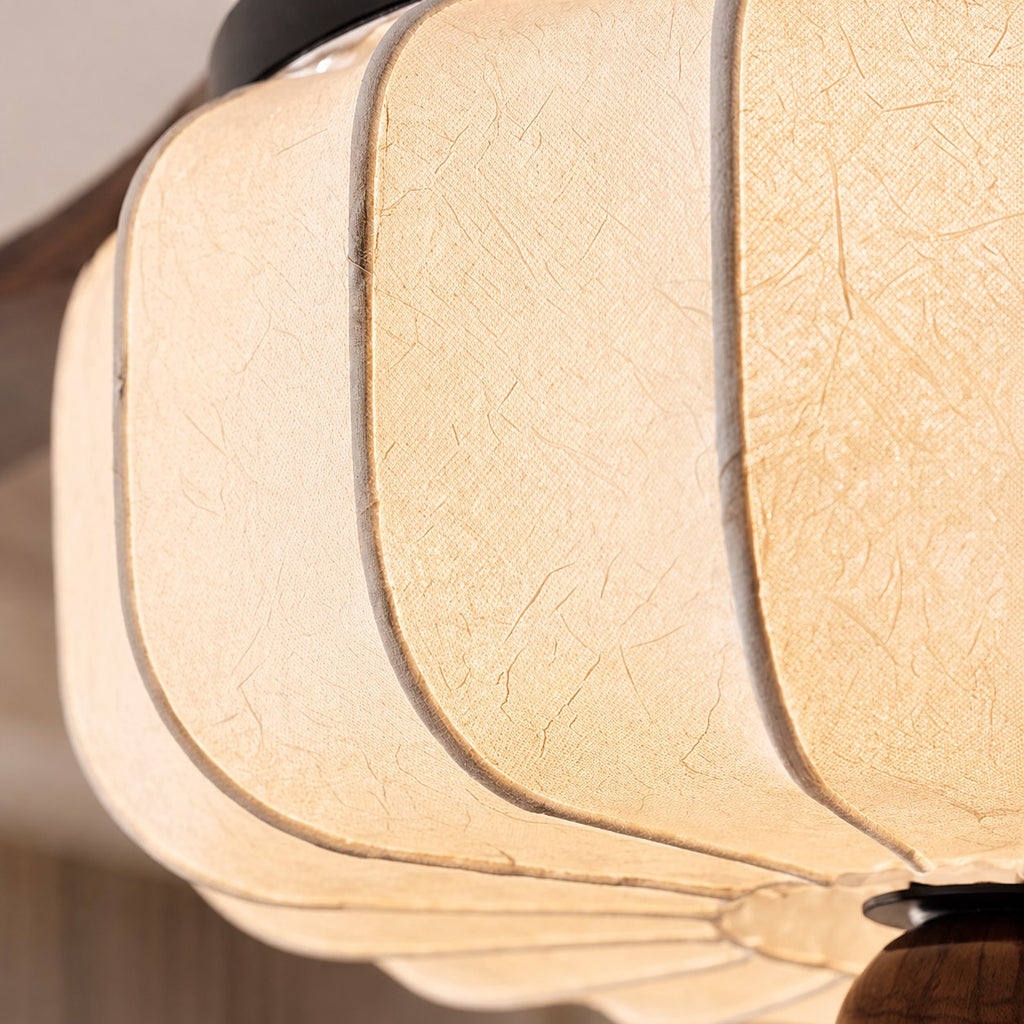 Vintage Ceiling Light Fixture Flush Mount Wood and Metal with Warm Ivory Shade LED Compatible | ribuella