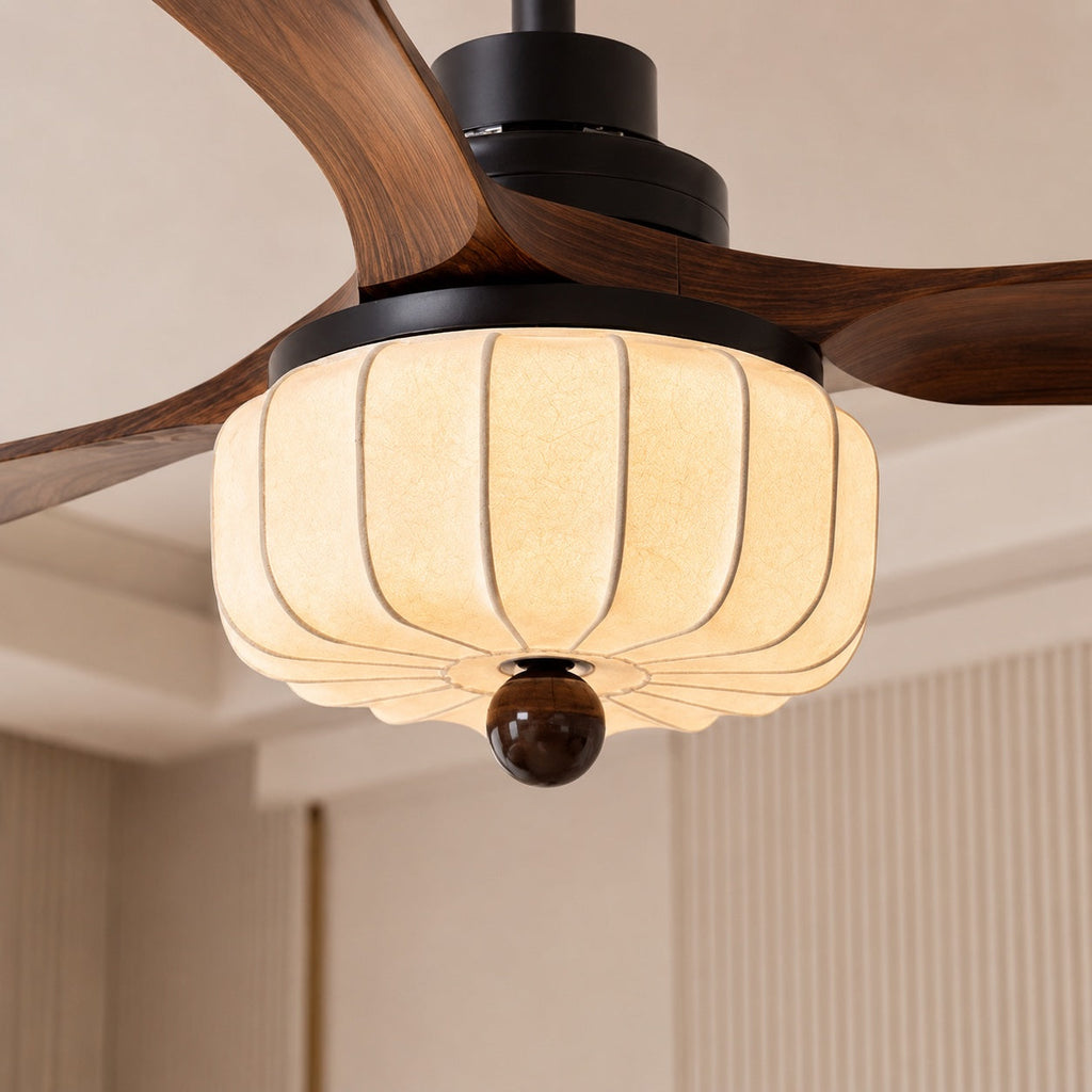 Vintage Ceiling Light Fixture Flush Mount Wood and Metal with Warm Ivory Shade LED Compatible | ribuella