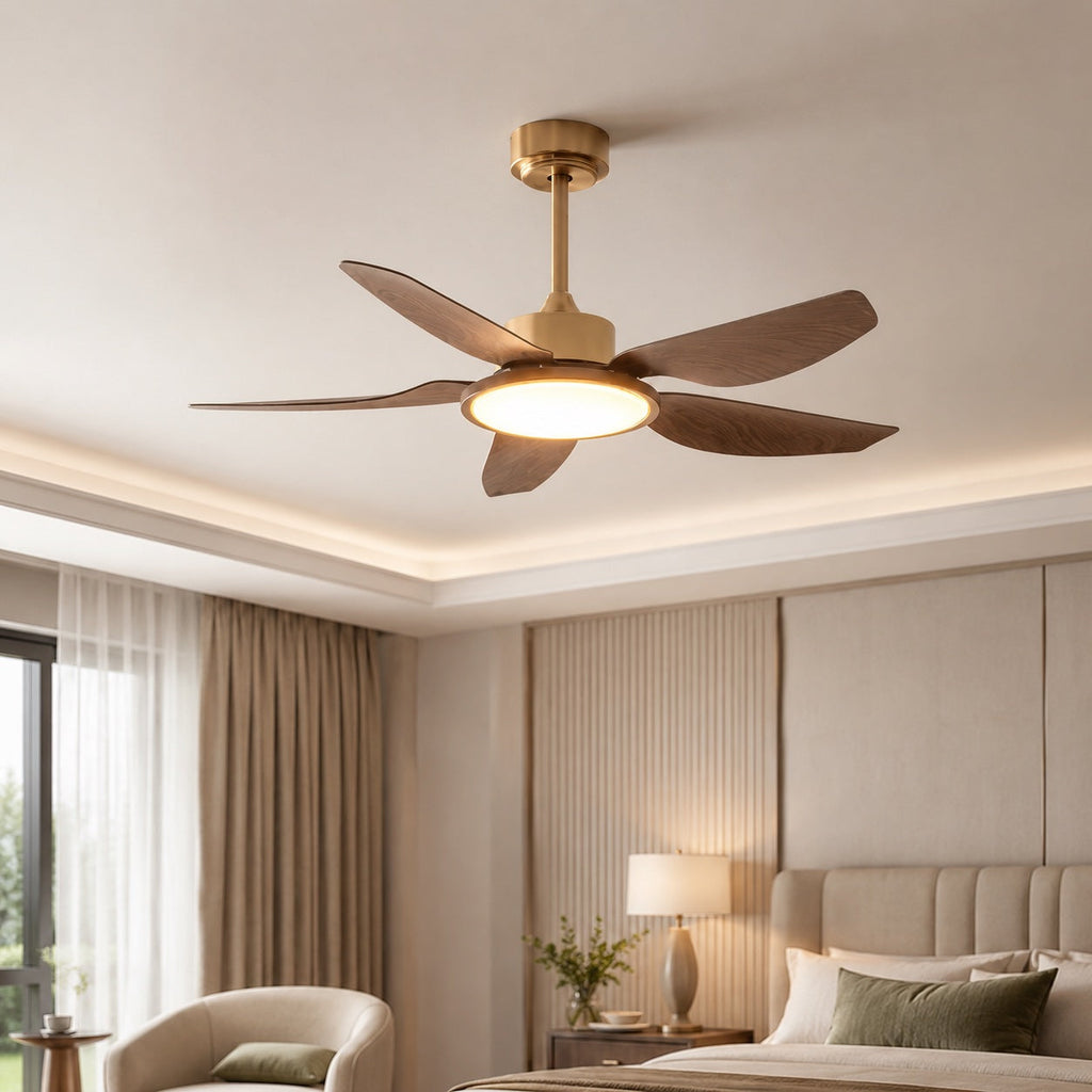 Modern Ceiling Fan Light Flush Mount with Walnut Blades Integrated LED for Indoor Use | ribuella