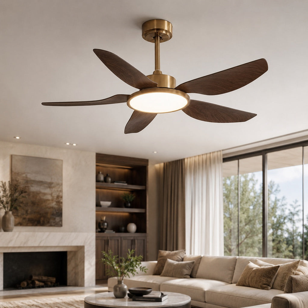Modern Ceiling Fan Light Flush Mount with Walnut Blades Integrated LED for Indoor Use | ribuella
