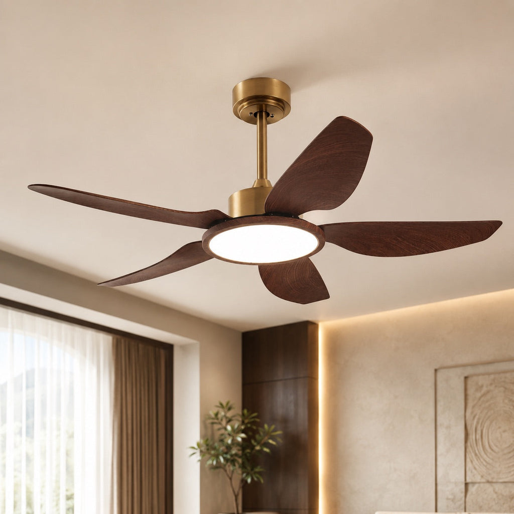 Modern Ceiling Fan Light Flush Mount with Walnut Blades Integrated LED for Indoor Use | ribuella