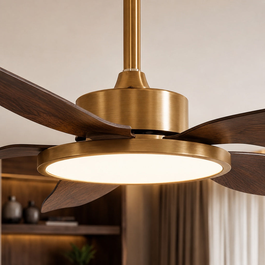 Modern Ceiling Fan Light Flush Mount with Walnut Blades Integrated LED for Indoor Use | ribuella