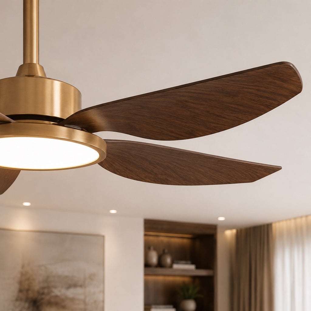 Modern Ceiling Fan Light Flush Mount with Walnut Blades Integrated LED for Indoor Use | ribuella