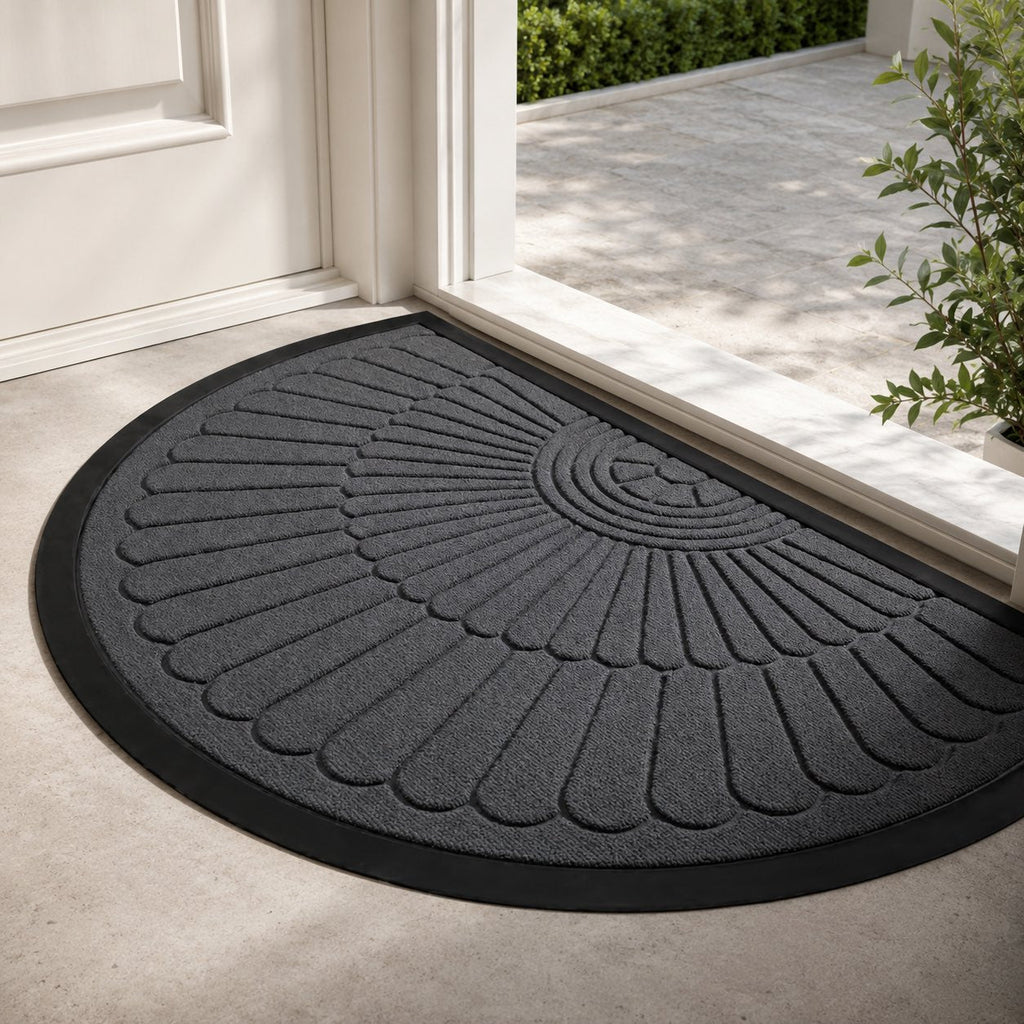 Half-Circle Outdoor Door Mat Non-Slip Polyester Dirt Trapping Design for Indoor Entryways | ribuella