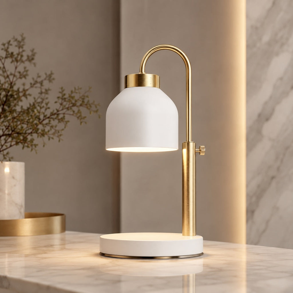 Moderne verstellbare Kerzenwärmerlampe mit Metallkonstruktion und Dimmfunktion für große Gläser | ribuella