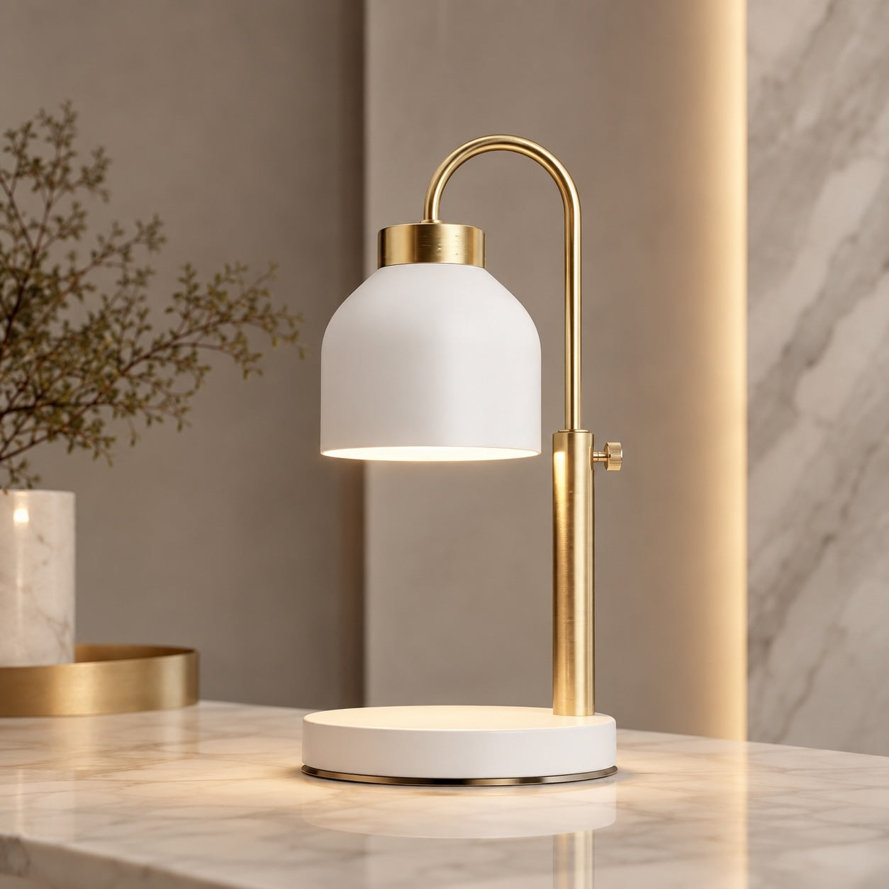 Moderne verstellbare Kerzenwärmerlampe mit Metallkonstruktion und Dimmfunktion für große Gläser | ribuella