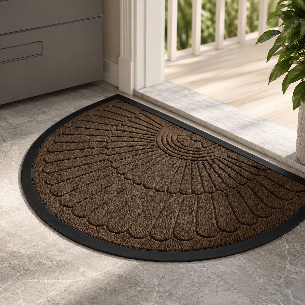 Half-Circle Outdoor Door Mat Non-Slip Polyester Dirt Trapping Design for Indoor Entryways | ribuella