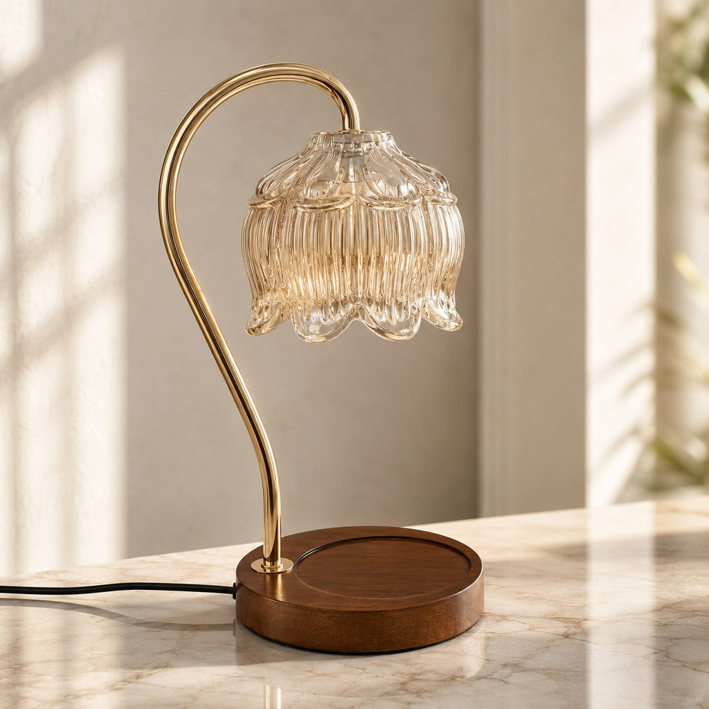 Moderne Glas-Kerzenwärmerlampe mit verstellbarem Dimmer, LED-Licht für gemütliche Atmosphäre und sichere Duftverwendung | ribuella