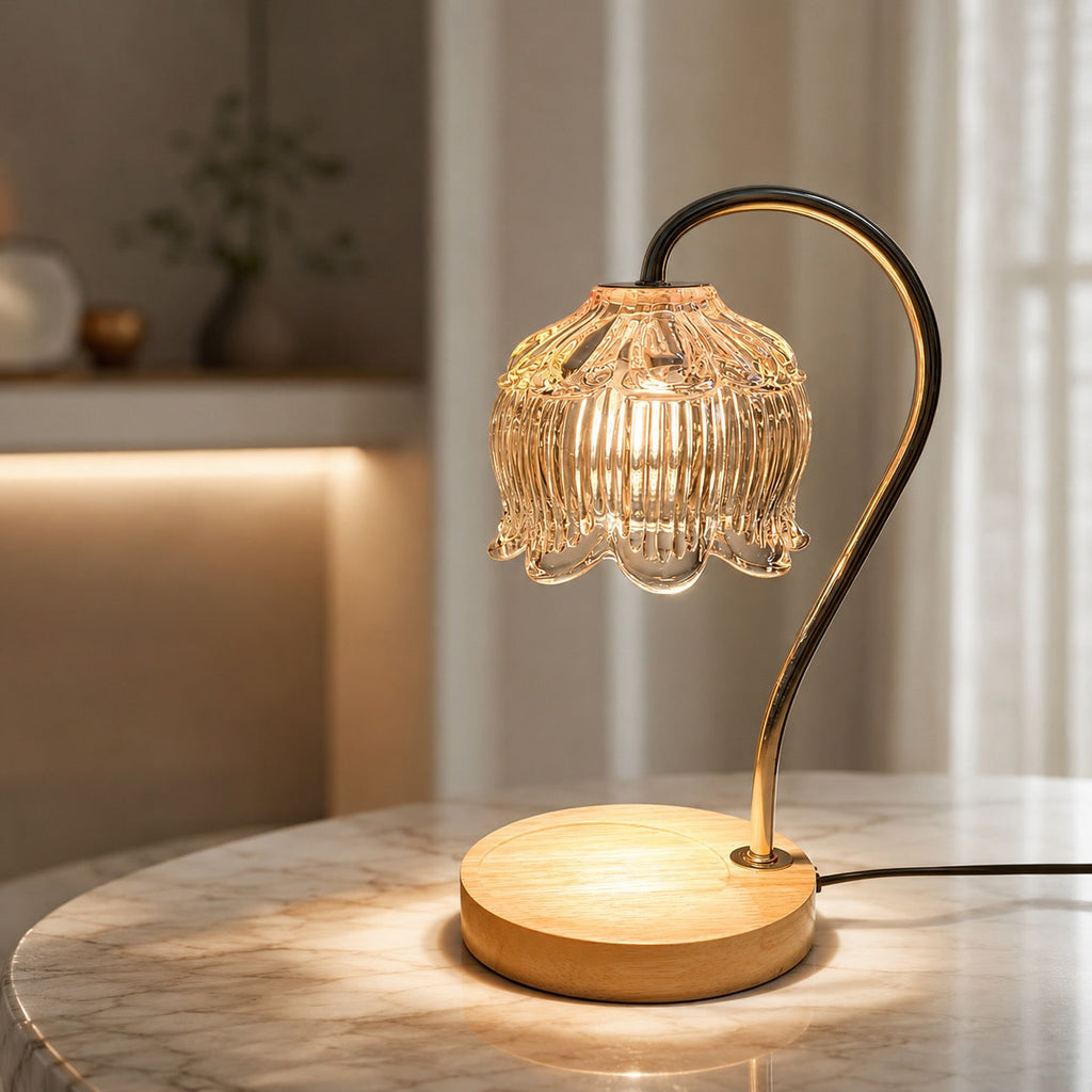 Moderne Glas-Kerzenwärmerlampe mit verstellbarem Dimmer, LED-Licht für gemütliche Atmosphäre und sichere Duftverwendung | ribuella
