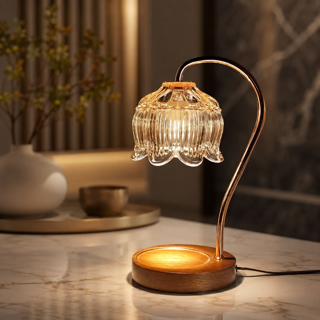 Moderne Glas-Kerzenwärmerlampe mit verstellbarem Dimmer, LED-Licht für gemütliche Atmosphäre und sichere Duftverwendung | ribuella