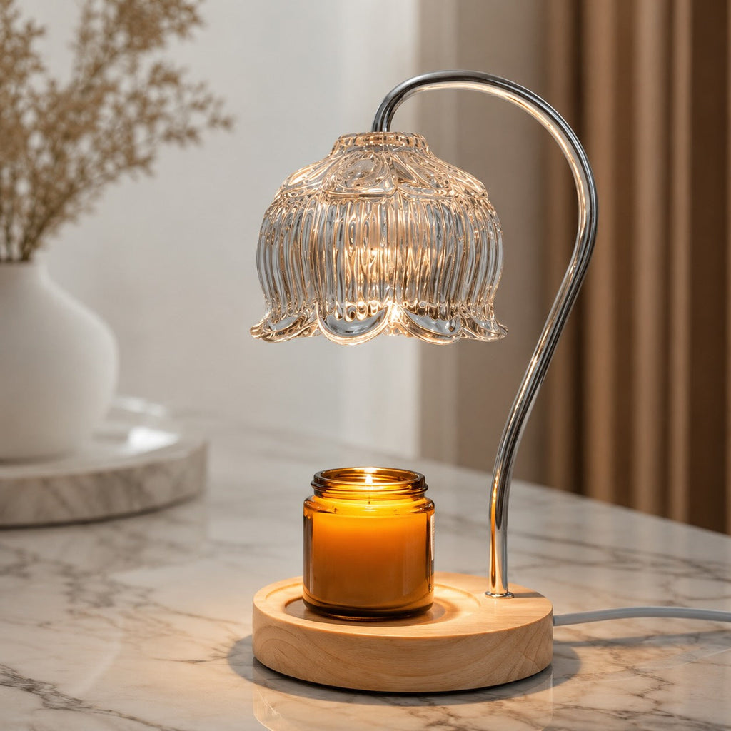 Moderne Glas-Kerzenwärmerlampe mit verstellbarem Dimmer, LED-Licht für gemütliche Atmosphäre und sichere Duftverwendung | ribuella