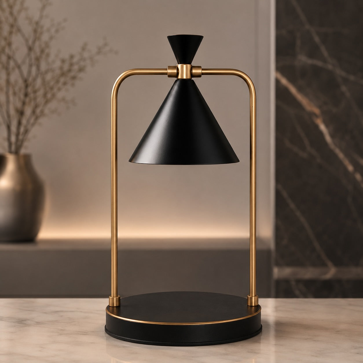 Moderní lampa na ohřev svíček s nastavitelnou výškou, kovovým designem, halogenovým zdrojem světla a funkcí stmívání | ribuella