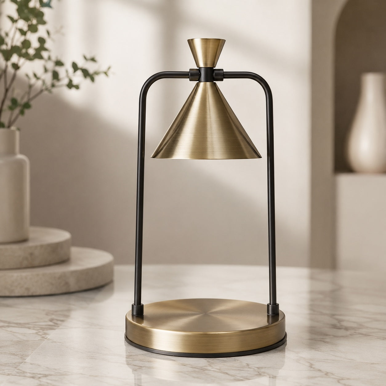 Moderní lampa na ohřev svíček s nastavitelnou výškou, kovovým designem, halogenovým zdrojem světla a funkcí stmívání | ribuella