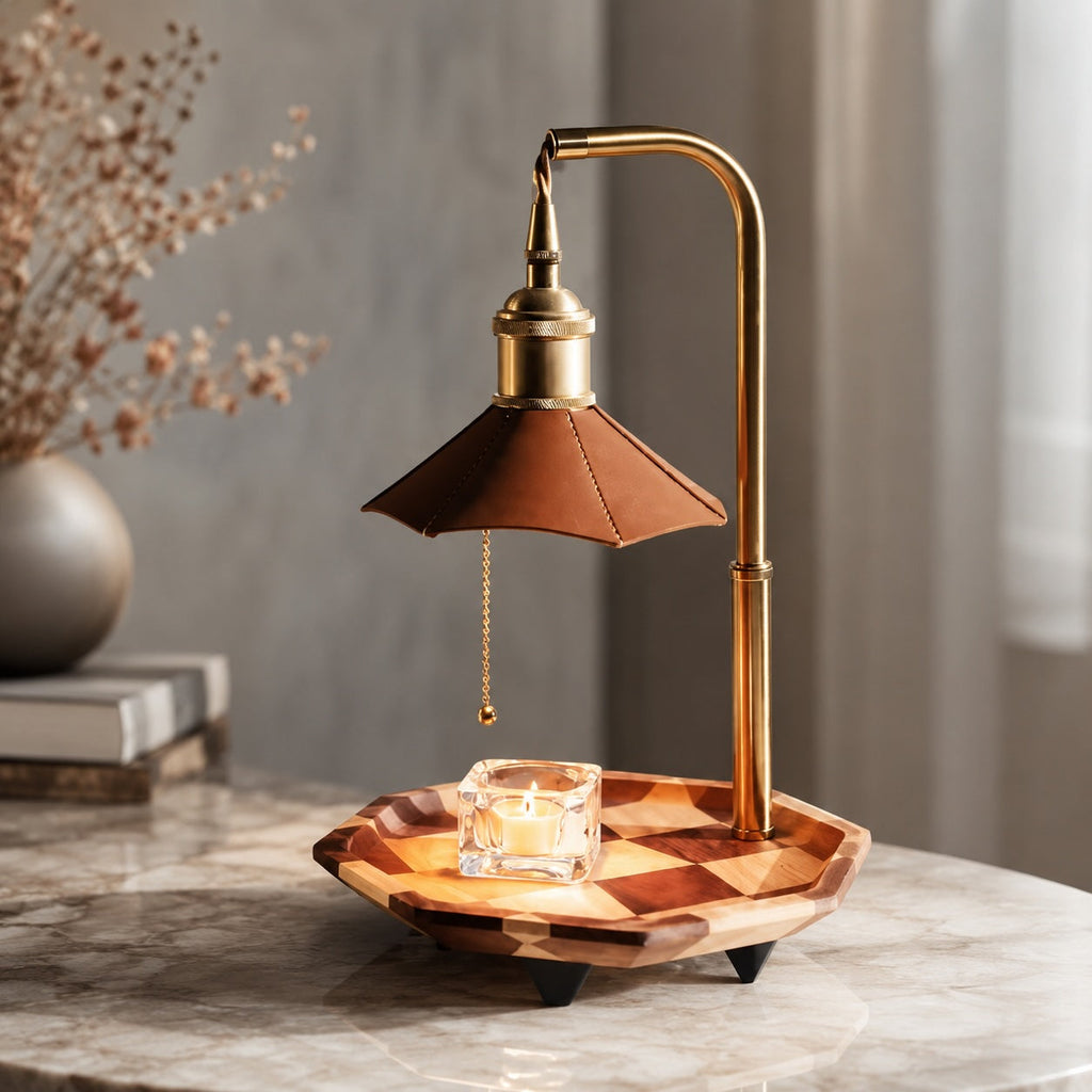 Modern Adjustable Candle Warmer Lamp Table Light Wood Brass Ambient LED Lighting | ribuella