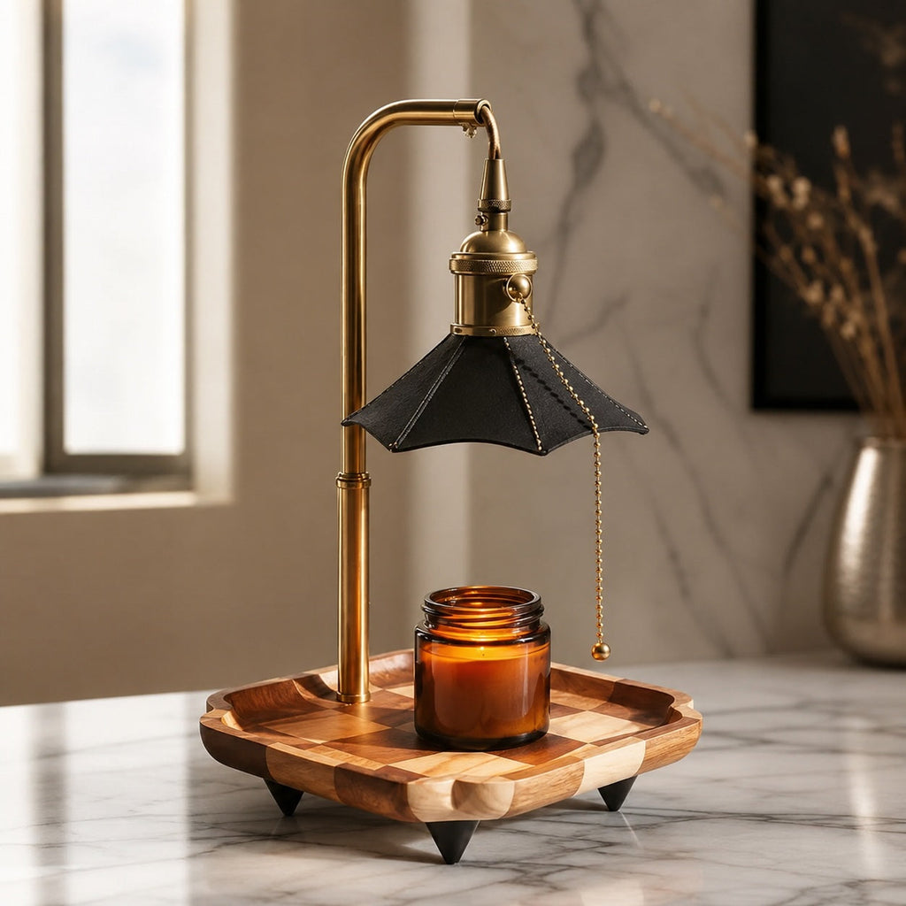 Modern Adjustable Candle Warmer Lamp Table Light Wood Brass Ambient LED Lighting | ribuella