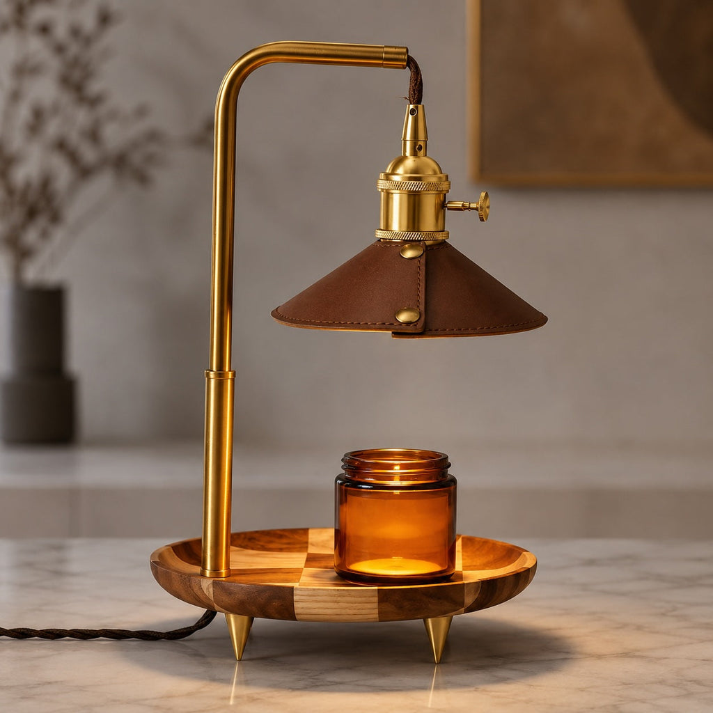 Modern Adjustable Candle Warmer Lamp Table Light Wood Brass Ambient LED Lighting | ribuella