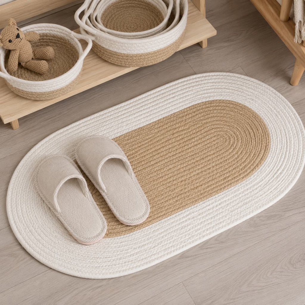 Boho Washable Oval Rug Soft Hemp Handmade Durable Natural | ribuella