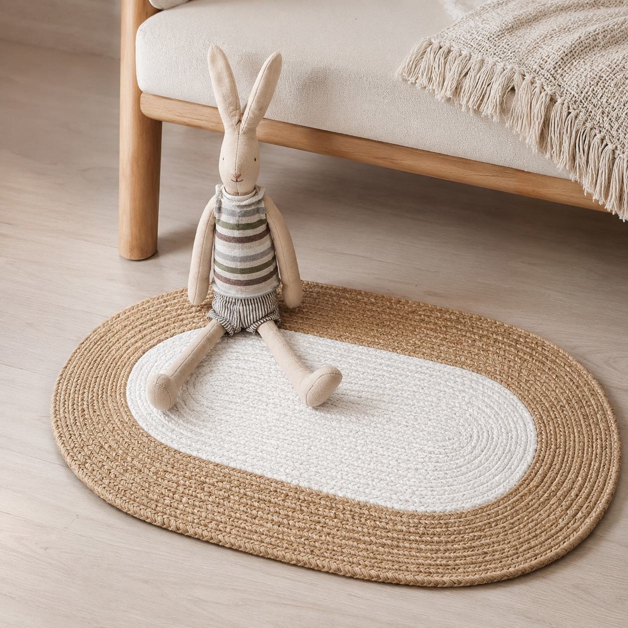 Boho Washable Oval Rug Soft Hemp Handmade Durable Natural | ribuella