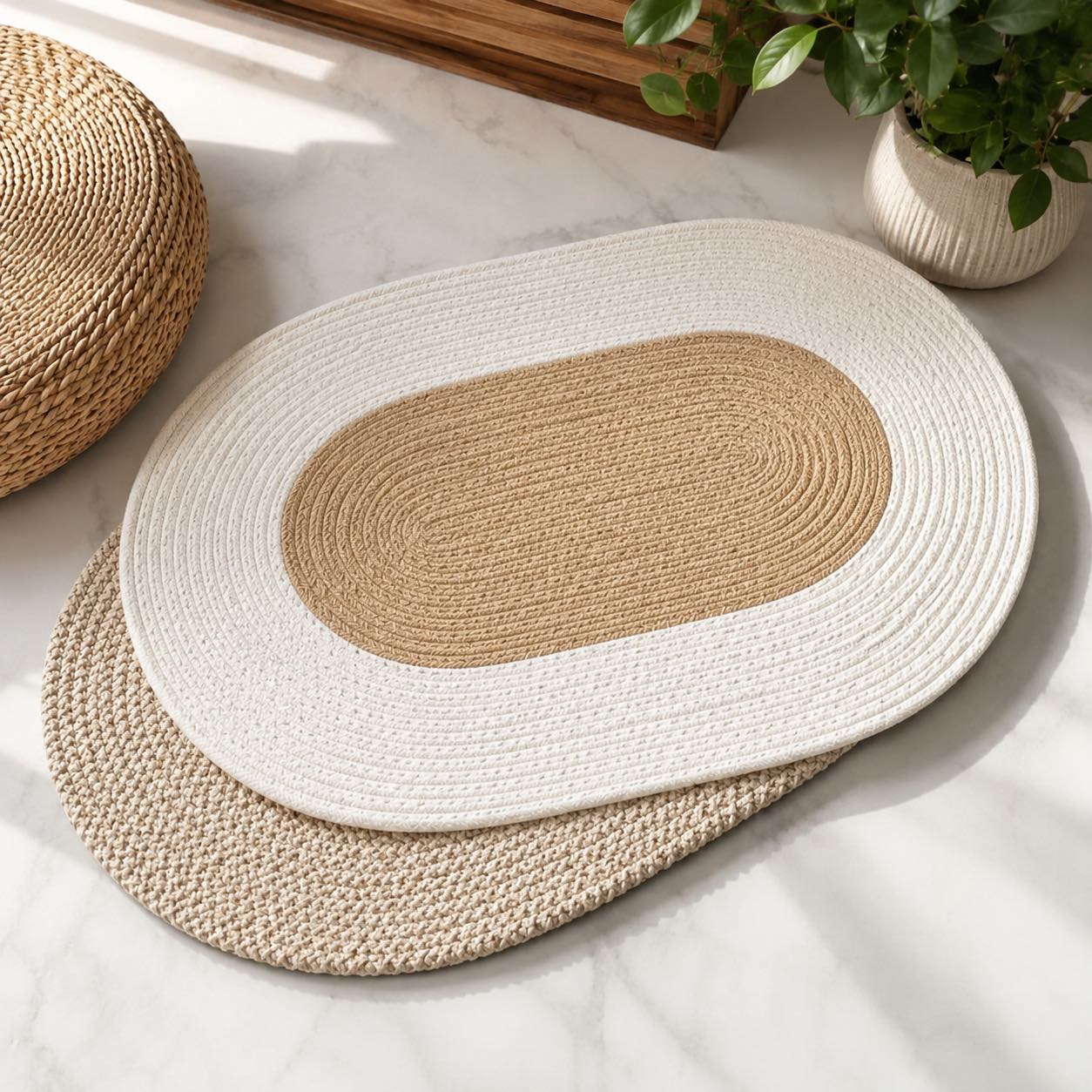 Boho Washable Oval Rug Soft Hemp Handmade Durable Natural | ribuella