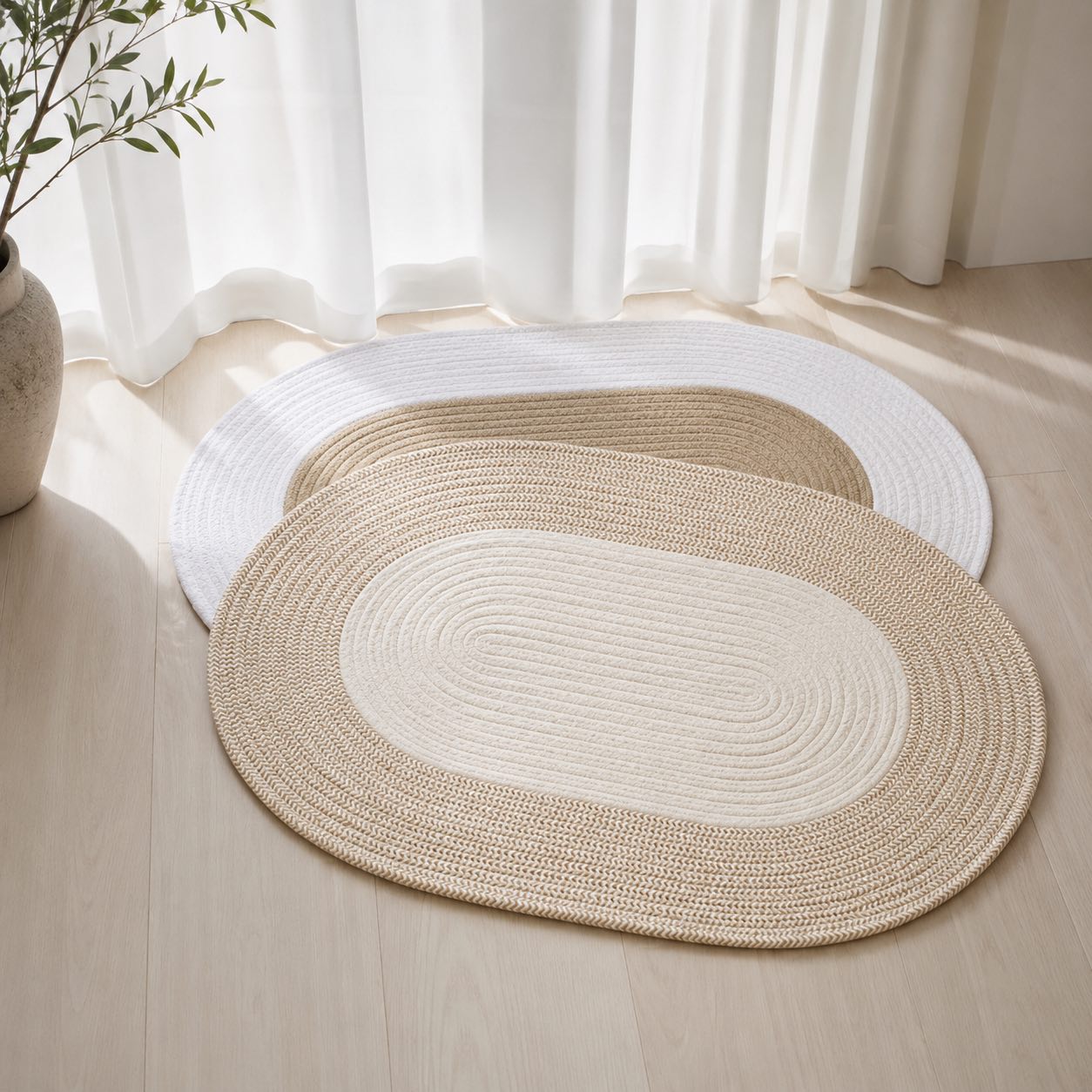 Boho Washable Oval Rug Soft Hemp Handmade Durable Natural | ribuella