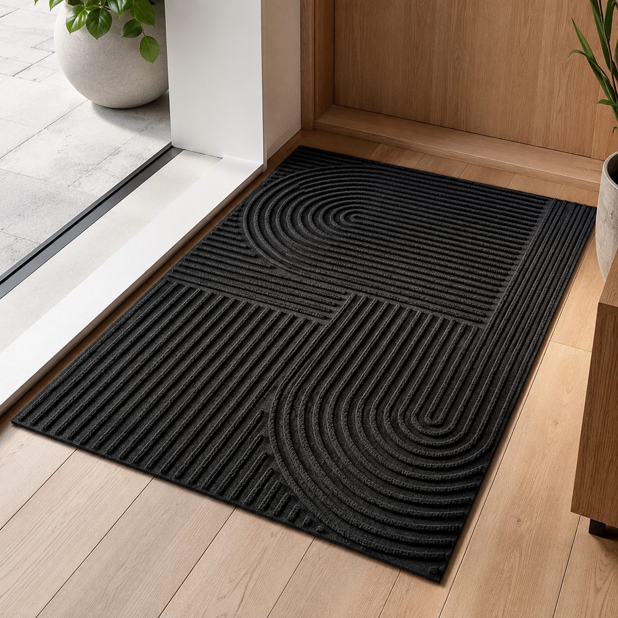 Modern Ribbed Outdoor Door Mat Microfiber PVC Lightweight Absorbent for Easy Cleaning | ribuella